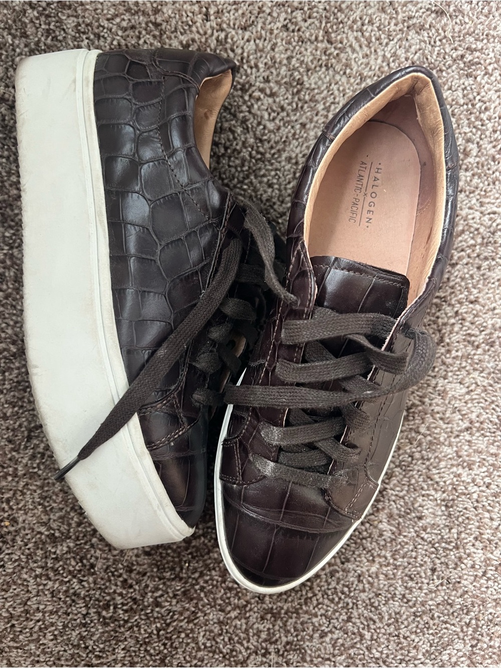 Halogen Women’s Platform Dark Brown Croc-Embossed Leather Sneakers - Picture 3 of 6